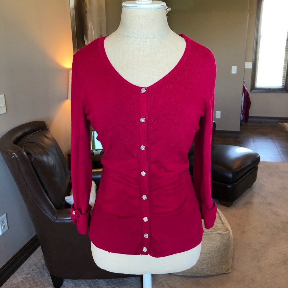 WHBM strawberry color button cardigan